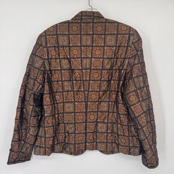 Vintage Antonette Franz Haushofer Womens Silk Blazer Jacket Brown Geometric Patt - Picture 7 of 11